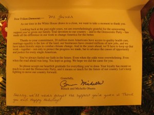 Inside card from the President and Michelle 